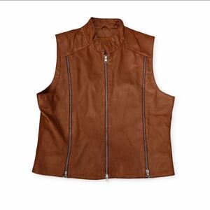 Saguaro Genuine Leather Vest Cognac Dark Tan X Large Vintage Brown Zipper Biker